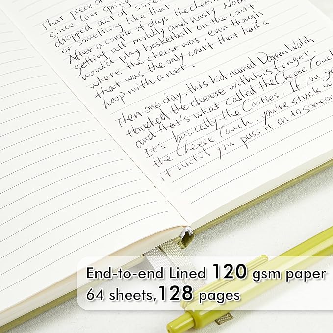 feela 5 Pack Notebooks Journals Bulk, Hardcover Classic Ruled Lined Journals with Pen Holder for Women Girls School Business Supplies, with 5 Black Pens, 120 GSM, 5.1”x8.3”, A5, Avocado Green-DeskLoop Office