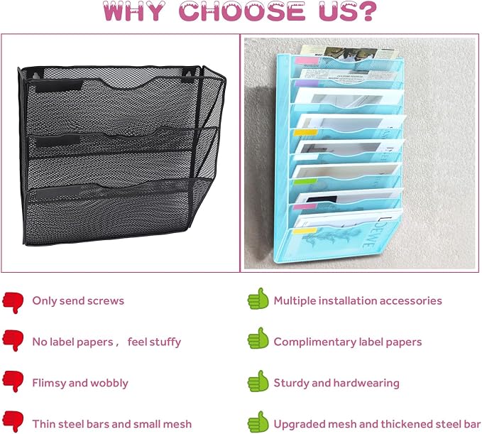 8 Pockets Mesh Wall File Holder Organizer Office Hanging File Folder Magazine - Image 5