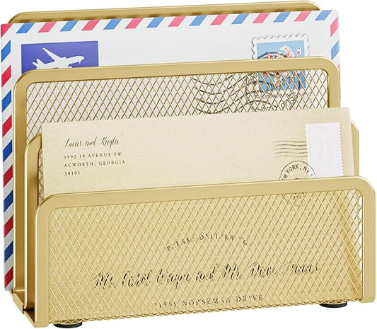 Marbrasse Mail Organizer for Desk, 3-Slot Mesh Metal Mail Holder countertop by Marbrasse