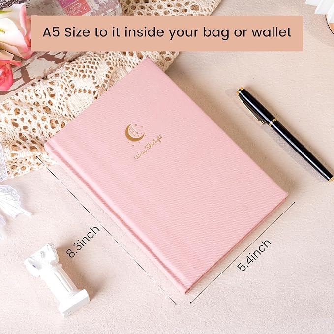 CAGIE Lined Journal Notebook for Women Girls, A5 Hardcover Linen Journals For Writing 256 Pages, Aesthetic Womens Diary, Gifts 8.3'' x 5.7'' Pink-DeskLoop Office