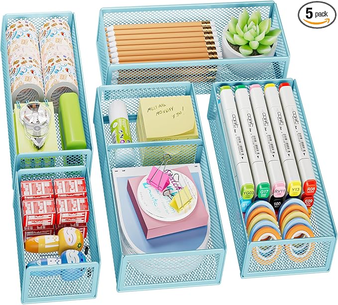 Marbrasse 5 Pack Desk Drawer Organizer Set, Mesh Drawer Storage Trays by Marbrasse
