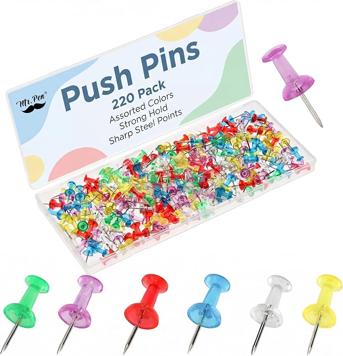 Mr. Pen- Push Pins for Bulletin Board, 220 Pack, Portable and Durable Wall by MrPen