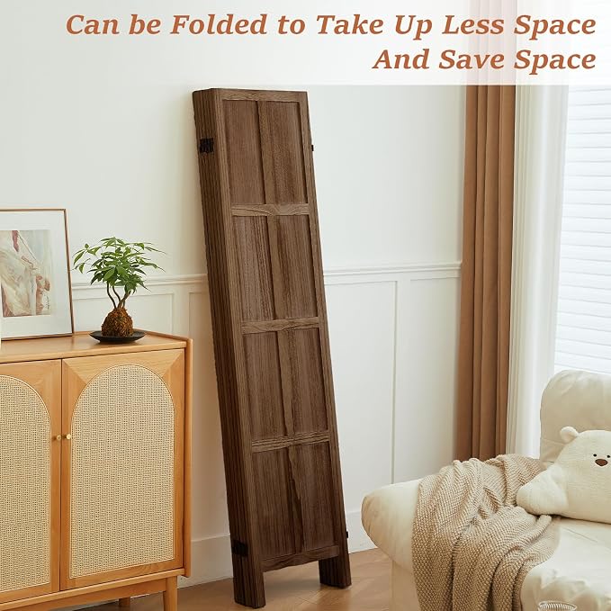 Leesinwing Wood Room Divider 6 Panel Folding Privacy Screen, Classic 5.6Ft - Image 2