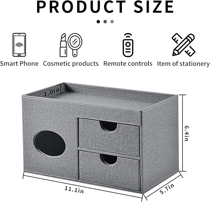 Square Tissue Box Cover with Drawers, Tissue Box Holder with Storage Tray - Image 4