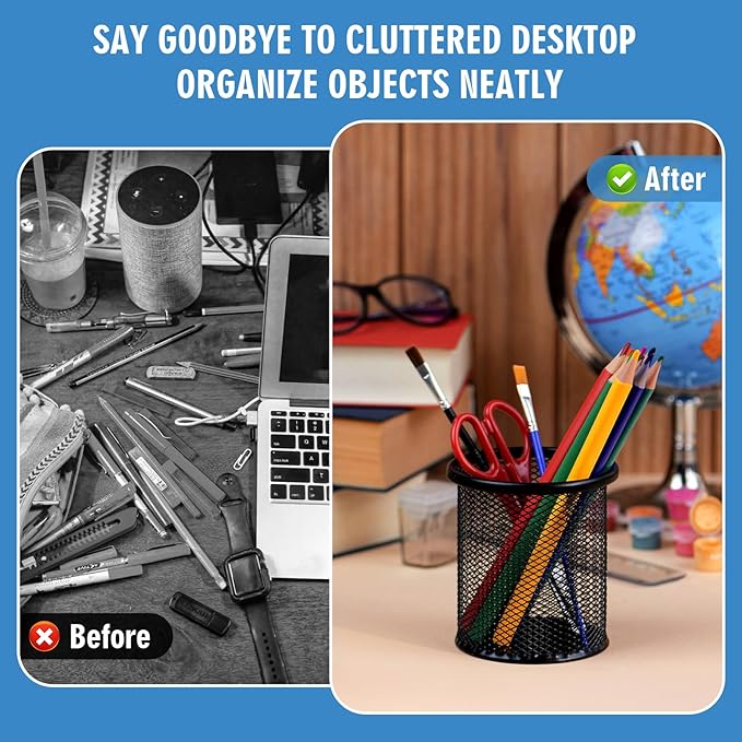 2 Pack Black Pencil Cup - Wire Mesh Pen Cup Holder for Desk, Office Pen Organizer With Sleek Design-DeskLoop Office