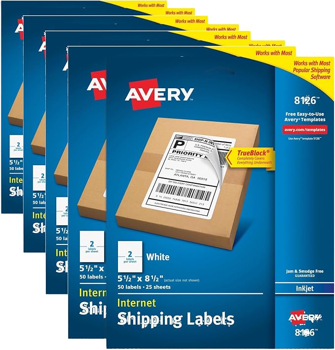 Avery Half-Sheet Printable Shipping Labels, 5.5" x 8.5" Customizable Stickers by Avery