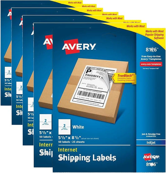 Avery Half-Sheet Printable Shipping Labels, 5.5" x 8.5" Customizable Stickers by Avery