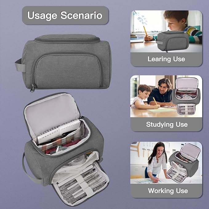 Large Pencil Pouch,Pencil Case Aesthetic,Zipper Pencil Box For Girls Back To School Supplies Emergency Bag Makeup Bag (Grey)-DeskLoop Office