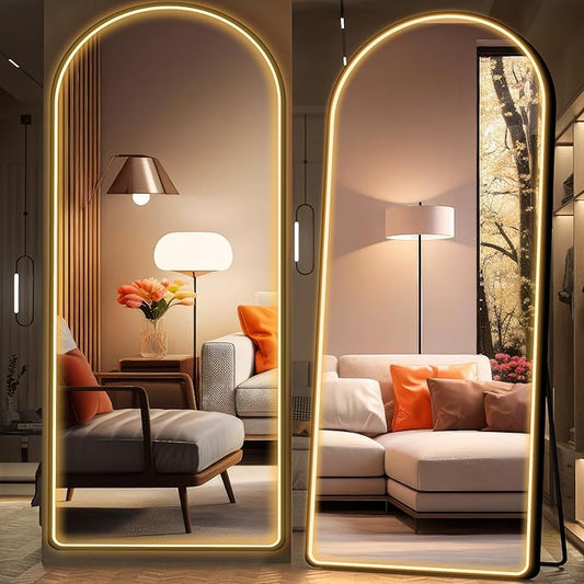 Hasipu 71" x 28" LED Mirror - Full Length with Lights, Arch Design, Wall Mounted, Dimming & 3 Color Modes-DeskLoop Office