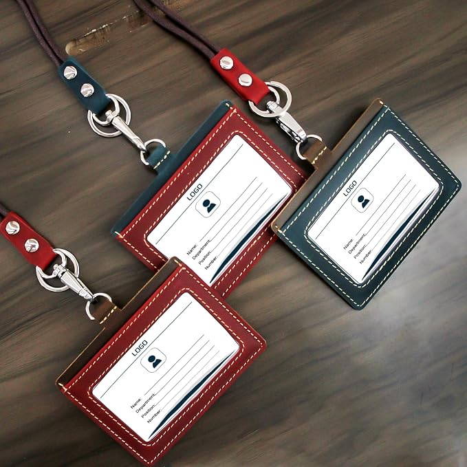 Badge Holder: Boshiho Cowhide Leather ID Badge Card Holder - Image 4
