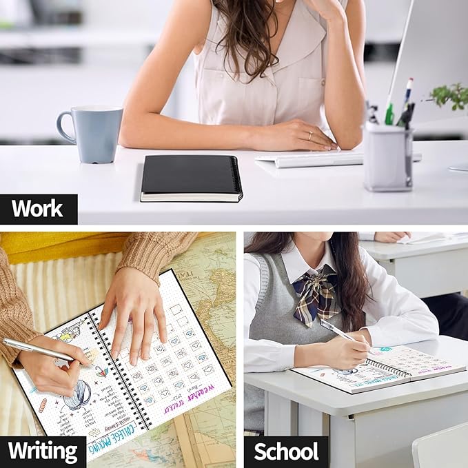 AHGXG Bullet Dotted Journal - Dot Grid Spiral Notebook A5, 160 Pages, 100 GSM Thick Paper, Waterproof Plastic Cover Journals for Bullet Journaling, Sketching, 5.7" x 8.3", Black-DeskLoop Office