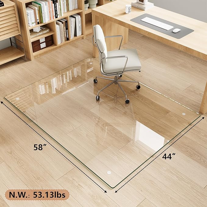 Tempered Glass Chair Mat for Carpet & Hard Floor, Non-Slip Pads, Rounded - Image 4