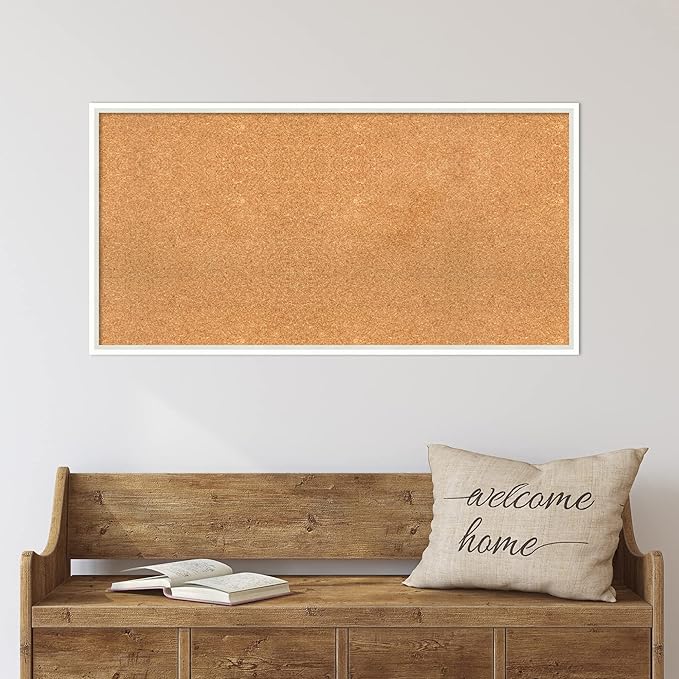 Amanti Art Natural Cork Board for Wall, 21x41 Vision Board with White Frame, Large Corkboard Office Decor for Home Organization, Modern Corkboard Pinboard to Display Items for Home Organization in-DeskLoop Office