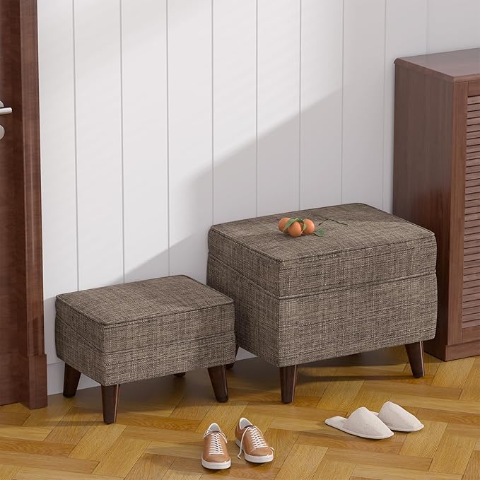 Foot Rests with Adjustable Cover, BOGO, Storage Ottoman Dorm, Footstool and Sitting Stool, Ottoman Foot Stool Set for Living Room, Bedroom, Dorm, Brown-DeskLoop Office