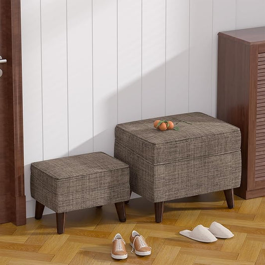 Foot Rests with Adjustable Cover, BOGO, Storage Ottoman Dorm, Footstool and Sitting Stool, Ottoman Foot Stool Set for Living Room, Bedroom, Dorm, Brown-DeskLoop Office