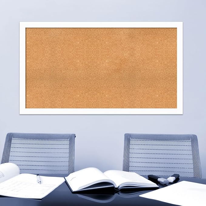 Amanti Art Natural Cork Board for Wall, 31x55 Vision Board with White Frame, Oversize Corkboard Office Decor for Home Organization, Casual Corkboard Pinboard to Display Items for Home Organization in-DeskLoop Office