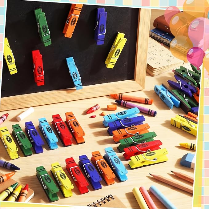 Bokon 48 Pcs Back to School Crayon Magnetic Wooden Clips Teacher Whiteboard - Image 2