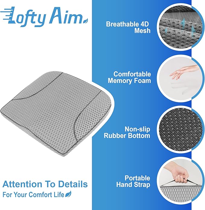 Car Seat Cushion, Comfortable Memory Foam Seat Pillow for Driving, Sciatica-Back Pain Relief, Cushion for Car-Truck, Office, Wheelchair - Mesh Gray-DeskLoop Office