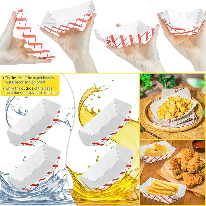 150 Pack Checkered 1Lb Paper Food Boat Trays Disposable Paper Boat Plates - Image 6