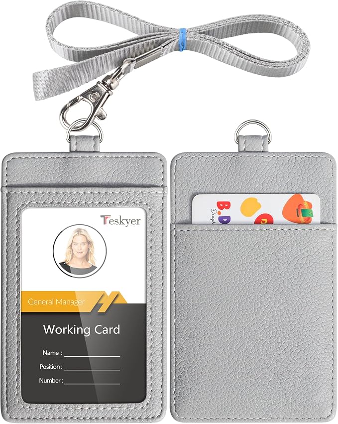 Teskyer Badge Holder with Lanyard, Leather ID Name Badge Card Holder with by TESKYER