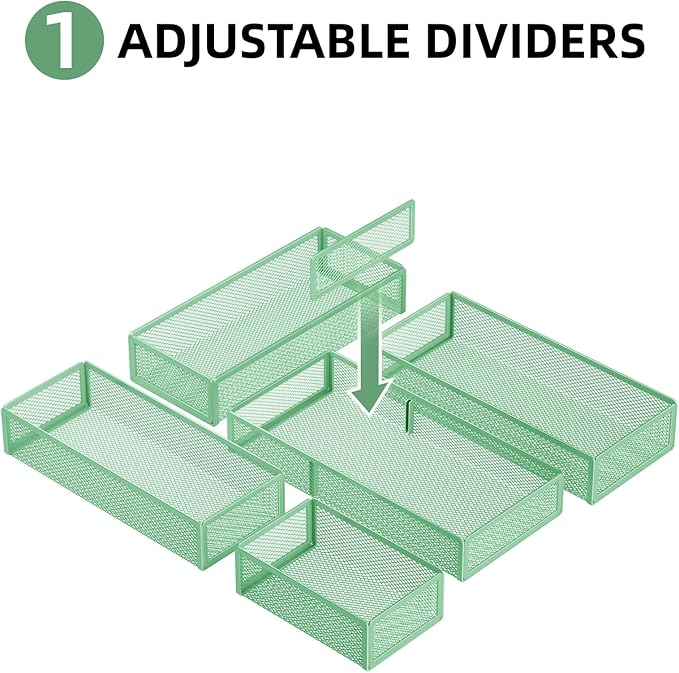 Marbrasse 5 Pack Desk Drawer Organizer Set, Mesh Drawer Storage Trays - Image 4