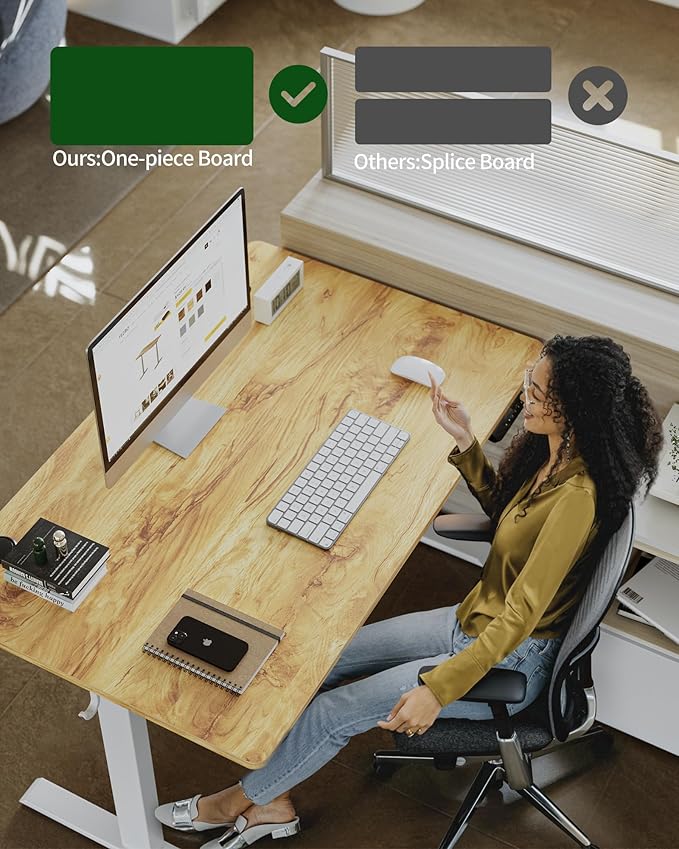 FEZIBO One-Piece Standing Desk Adjustable Height Stand up Home Office Desk, 55x24 Inch Electric Standing Computer Desk, with 4 Memory Presets, Fixable casters, Light Rustic-DeskLoop Office