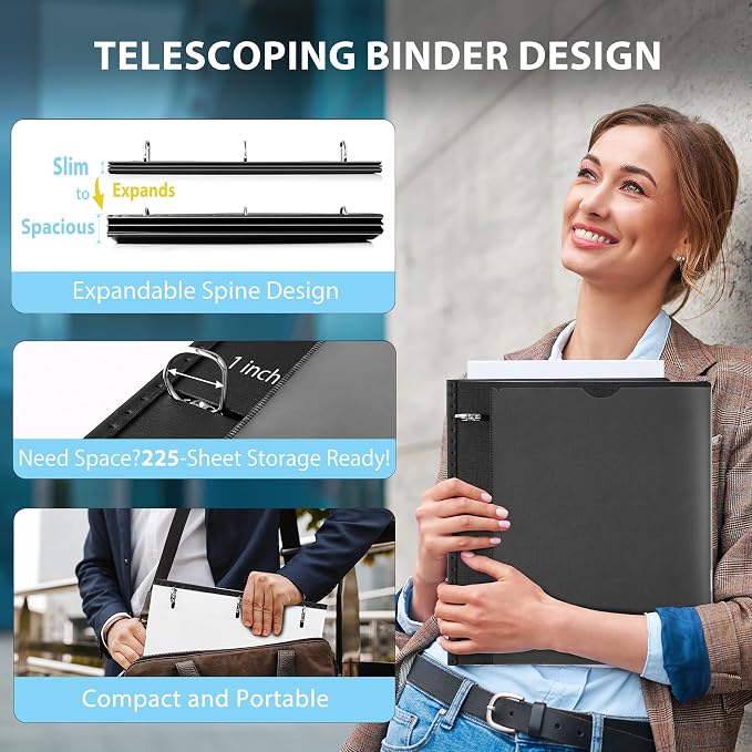 WOT I Telescoping 3 Ring Binder 1 Inch, Expandable Binder - Image 2