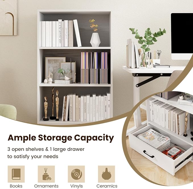 LOKO 4-Tier Bookcase with Storage Drawer, Modern Organizer Display Storage - Image 8