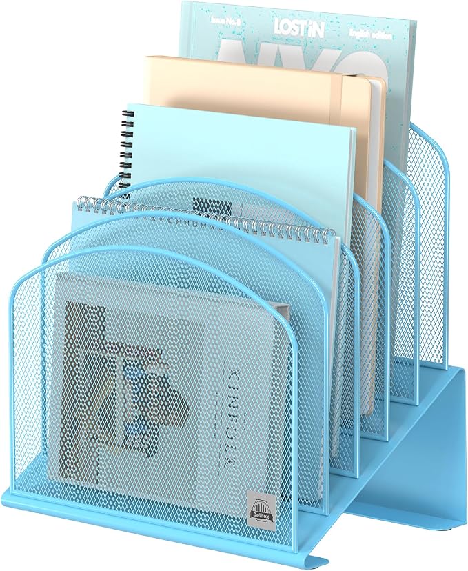 Delifox Inclined Desk File Organizer, Vertical File Folder Holder Stand Metal by Delifox