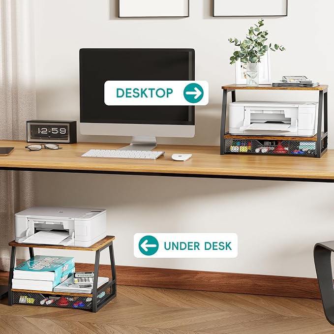 2-Tier Printer Stand with Storage, Desktop Organizer - Image 6