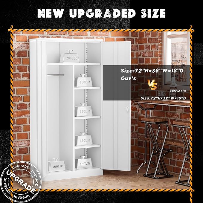Greenvelly Metal Storage Cabinet Locker with Locking Doors,72" Metal Wardrobe Cabinet, Steel Storage Wardrobe with Hanging for Home Office, Garage, School, Gym（White 36" ×18"）-DeskLoop Office