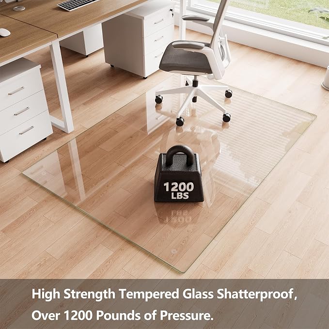 Koonmi Chair Mat for Carpet, Tempered Glass 48"x60" Office Chair Mat, Glass - Image 2
