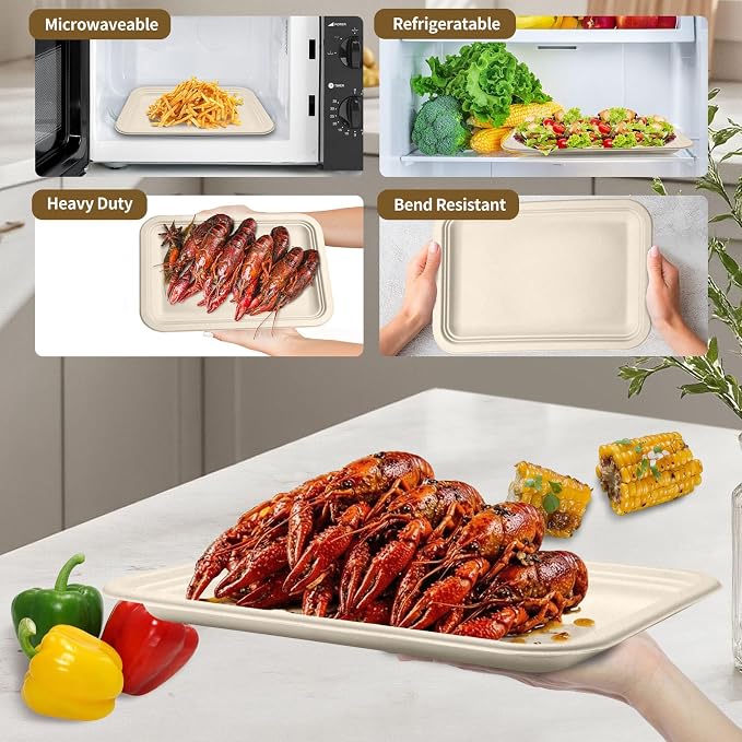 30Pack Compostable Food Trays 14 Inch Large Paper Plates Heavy Duty Disposable - Image 4