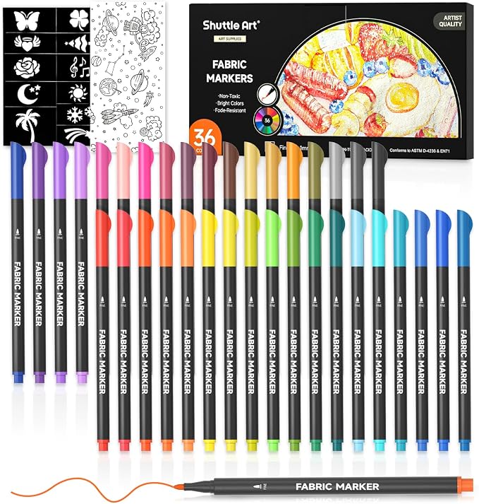 Shuttle Art 36 Colors Fabric Markers, Permanent Markers by ShuttleArt