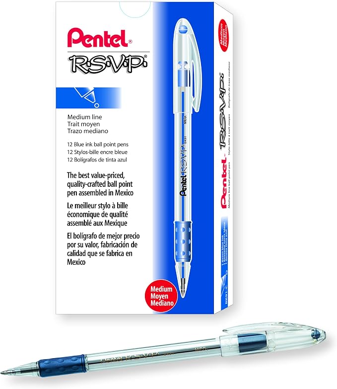 Pentel RSVP Ballpoint Pen, Medium Tip, Box of 12 by PentelofAmerica