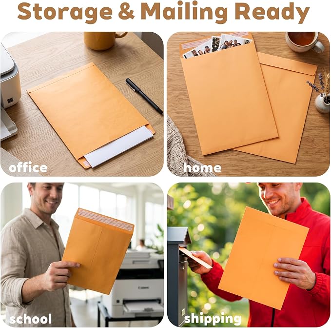 25 Pack Envelopes 9x12, 28LB Kraft Paper Large Document Catalog Envelopes - Image 6