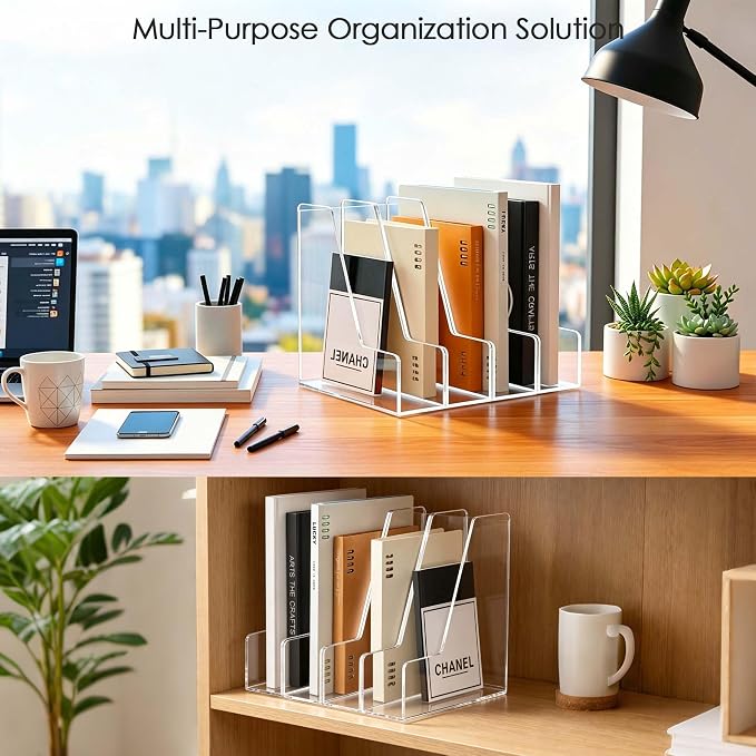SANRUI 4 Pack Clear Acrylic Vertical File Organizer, Desk Organizer and Storage - Image 5