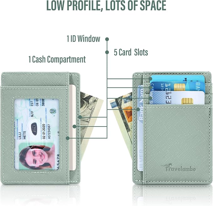 Travelambo Slim Wallet Front Pocket Minimalist Leather RFID Blocking Medium Size - Image 6