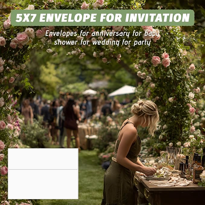5x7 Envelopes For Invitation, A7 Envelope white, 100 pack 5x7 card Envelopes - Image 3