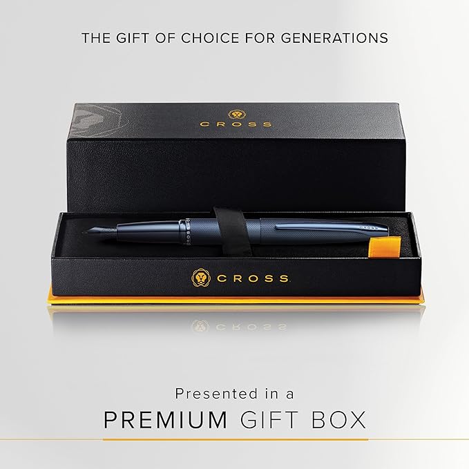Cross ATX Refillable Fountain Presented in a Luxury Gift Box - Medium Point, Black Ink, Sandblasted Dark Blue