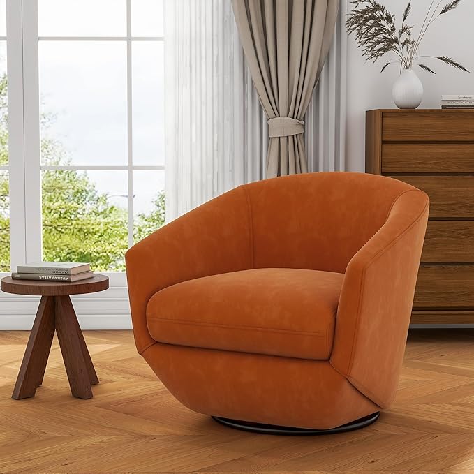 UIXE Velvet Swivel Accent Chairs Set of 2, Barrel Chair Upholstered Club Armchair for Living Room, Comfy Single Sofa Bedroom Side Reading Seat - Orange-DeskLoop Office
