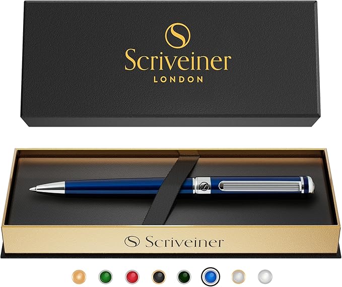 Scriveiner Midnight Blue Ballpoint Pen - Stunning Blue Lacquer Luxury Pen, Chrome Finish, Schmidt Black Refill, Best Ball Pen Gift Set for Men & Women, Professional Executive Office, Nice Designer Pen-DeskLoop Office