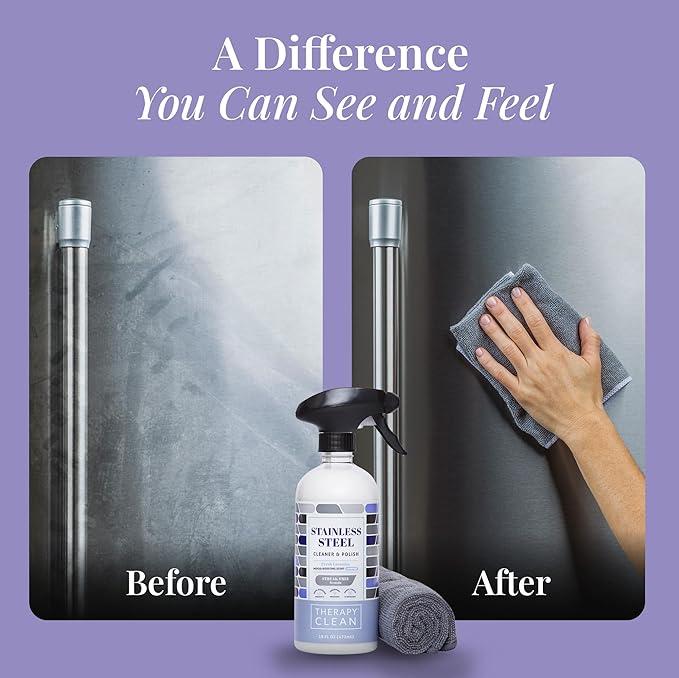 Therapy Stainless Steel Cleaner and Polish 100% USDA Biobased, Fingerprint and Residue Remover, Lavender Essential Oil Scent, Sink Cleaner, Grill Spray-DeskLoop Office