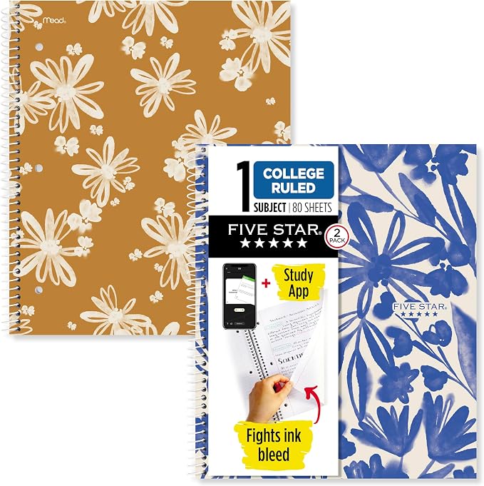 Five Star Spiral Notebook + Study App, 2 Pack, 1 Subject, College Ruled by FiveStar