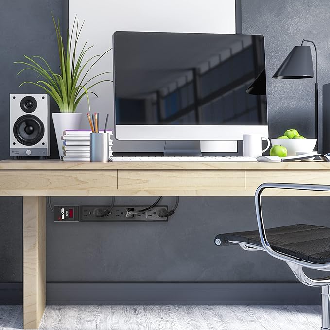 Digital Energy 8 Outlet Surge Protector Power Strip - 15 AMP, 1875 W, 125 V, 350 J Surge Protection, ETL Listed - Flat Plug, Black, 3 FT-DeskLoop Office