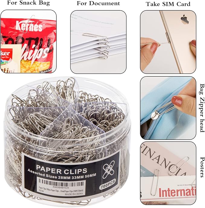 Wakawaga 700pcs Paper Clips Assorted Sizes Large | Assorted 3 Sizes Sturdy - Image 3
