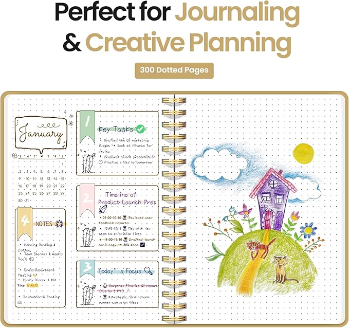 Spiral Dotted Notebook Journal for Work, 300 Pages, Thick B5 (7.1"x10") Bullet Dotted Journal for Women & Writing, Hardcover Notebook for Note Taking, Perfect for Work School Note Taking Business, Grey Beige-DeskLoop Office