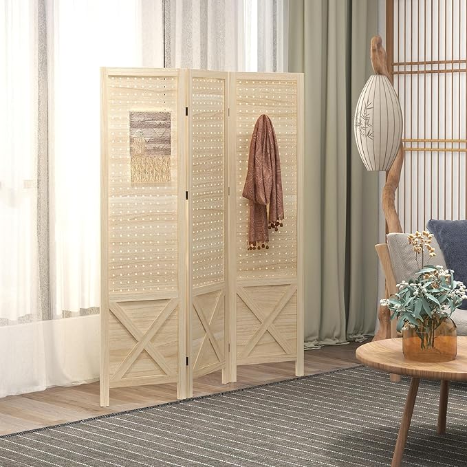 NicBex Room Divider 3 Panel Room Dividers with Pegboard Design Partition Room Dividers and Folding Privacy Screens 4.7 FT Wall Divider for Home, Office, Room Separation,45"W x 0.75"D x 57"H, Natural-DeskLoop Office