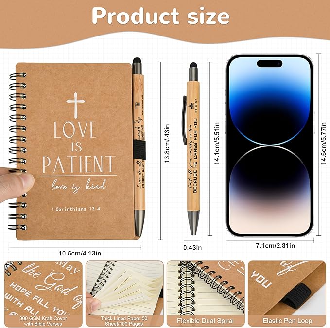 Christian Prayer Journal Spiral Notebooks Bulk with Pens - Small Notepads (4.13”x5.43”) - inspirational Gifts for Women men,Church Members & Bible Study Groups (30 sets Brown)-DeskLoop Office