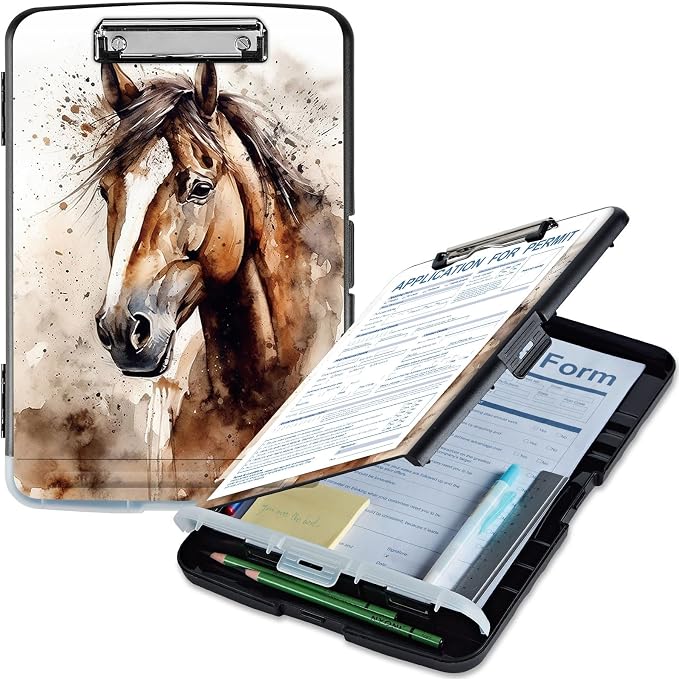 Clipboard with Storage, High Capacity Horse Storage Clipboard 9.5x14 with Pen by Qindaiwen